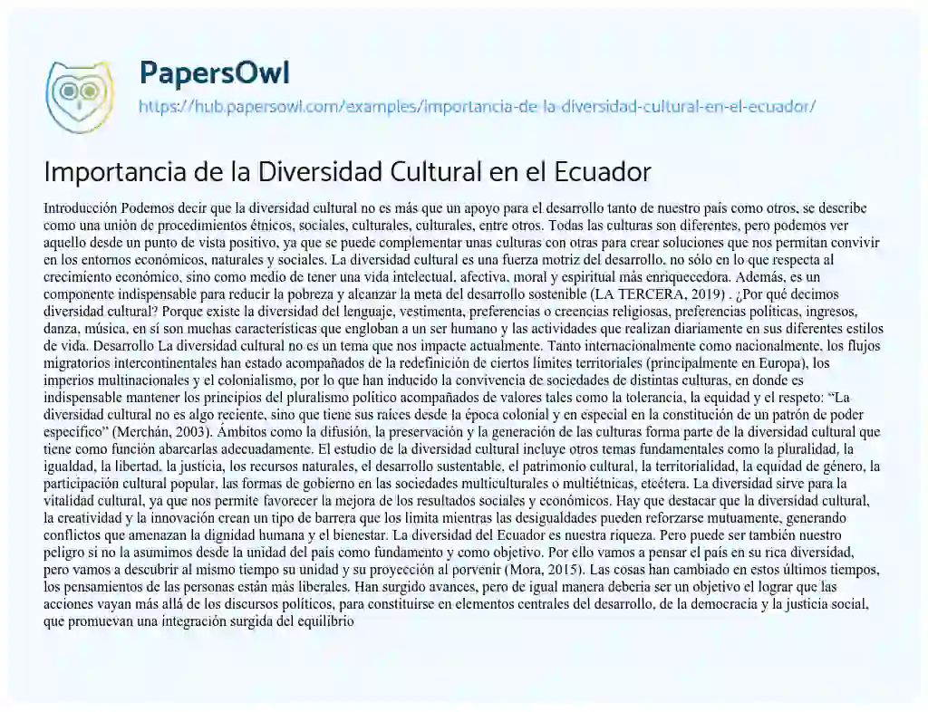 Essay on Importancia de la Diversidad Cultural en el Ecuador
