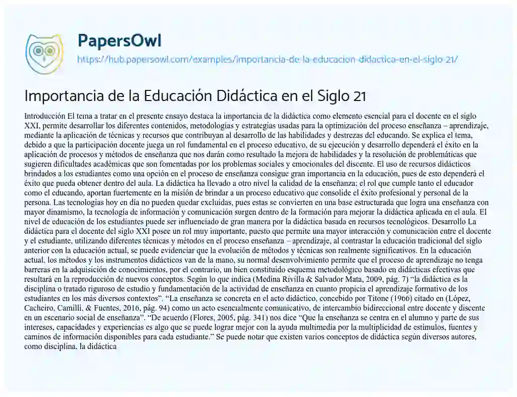 Essay on Importancia de la Educación Didáctica en el Siglo 21