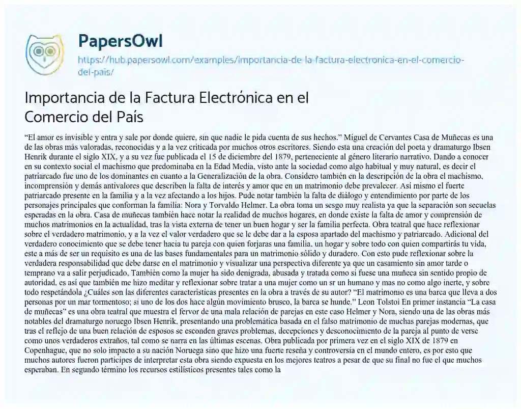 Essay on Importancia de la Factura Electrónica en el Comercio del País