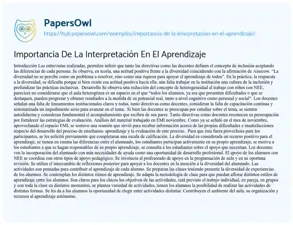Essay on Importancia De La Interpretación En El Aprendizaje