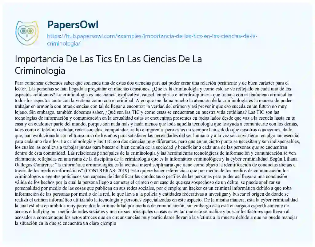 Essay on Importancia De Las Tics En Las Ciencias De La Criminología