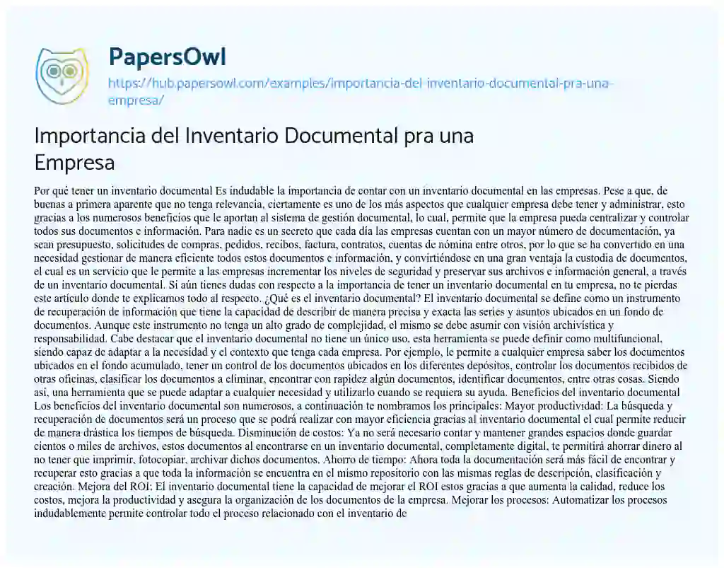 Essay on Importancia del Inventario Documental pra una Empresa