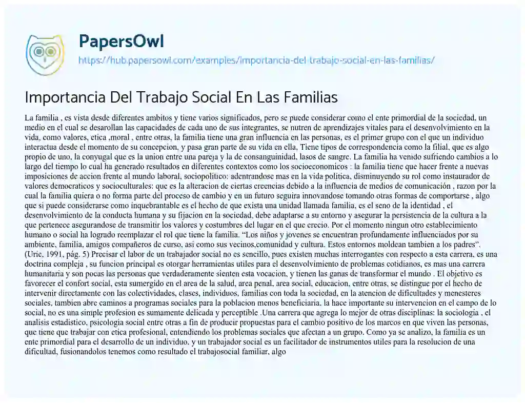 Essay on Importancia Del Trabajo Social En Las Familias
