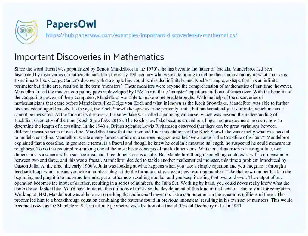 Essay on Important Discoveries in Mathematics