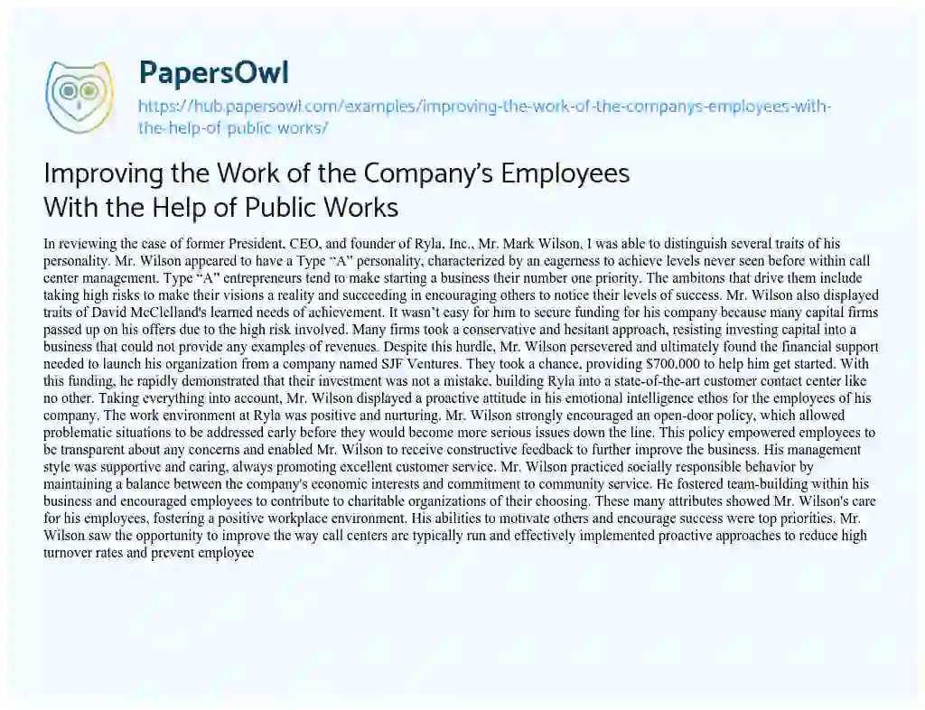 Essay on Improving the Work of the Company’s Employees With the Help of Public Works