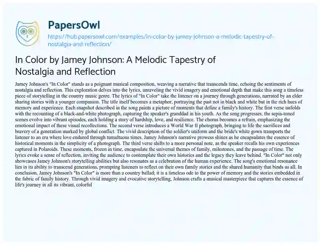 Essay on In Color by Jamey Johnson: A Melodic Tapestry of Nostalgia and Reflection