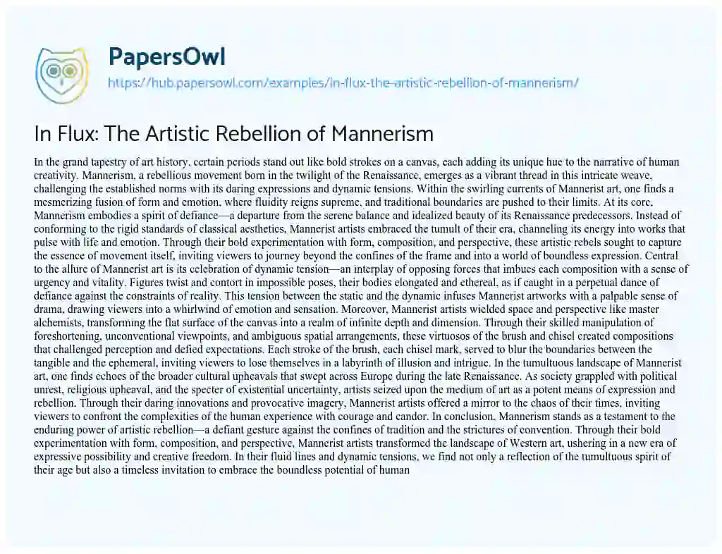 Essay on In Flux: The Artistic Rebellion of Mannerism