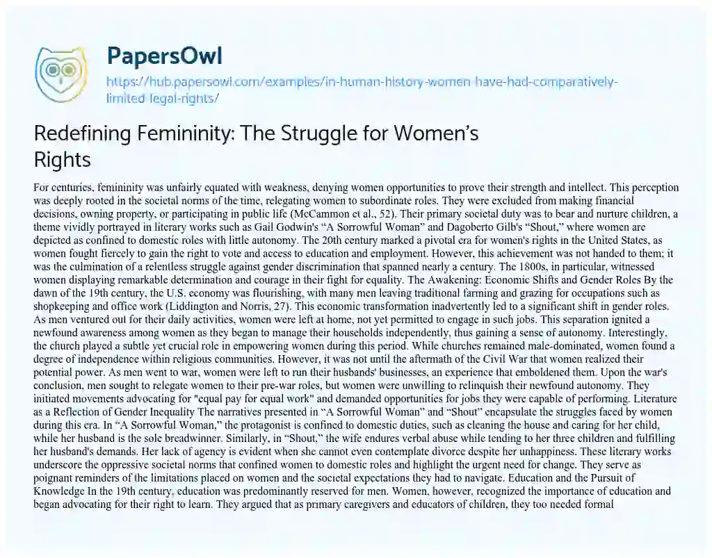 Essay on Redefining Femininity: The Struggle for Women’s Rights