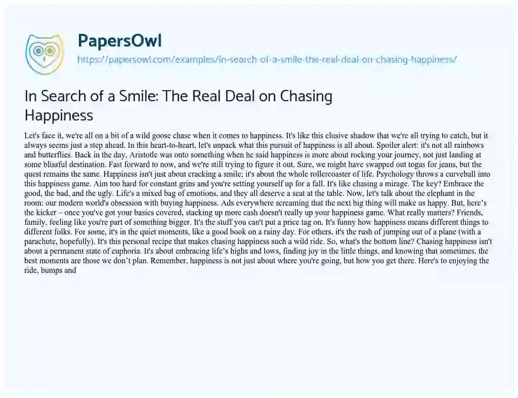 Essay on In Search of a Smile: The Real Deal on Chasing Happiness