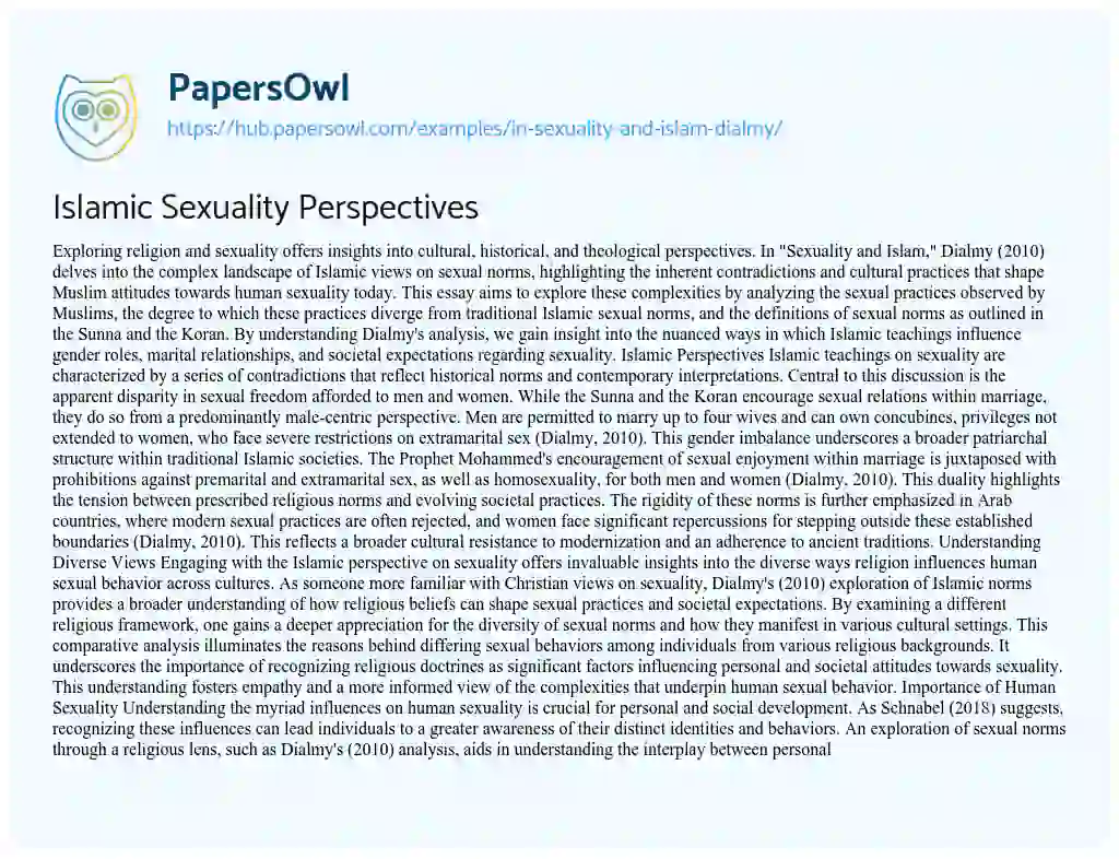 Essay on Islamic Sexuality Perspectives