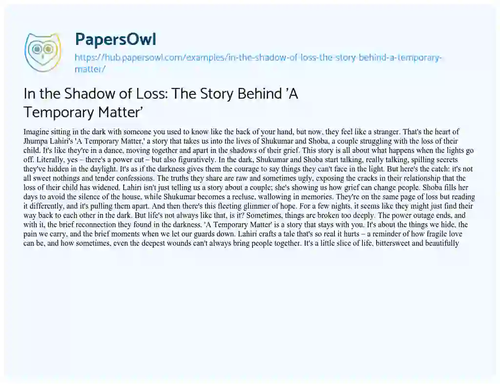 Essay on In the Shadow of Loss: The Story Behind ‘A Temporary Matter’