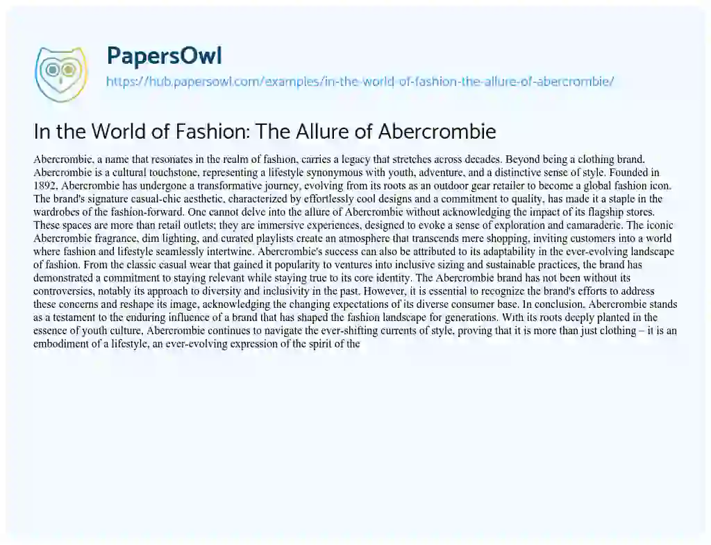 Essay on In the World of Fashion: The Allure of Abercrombie