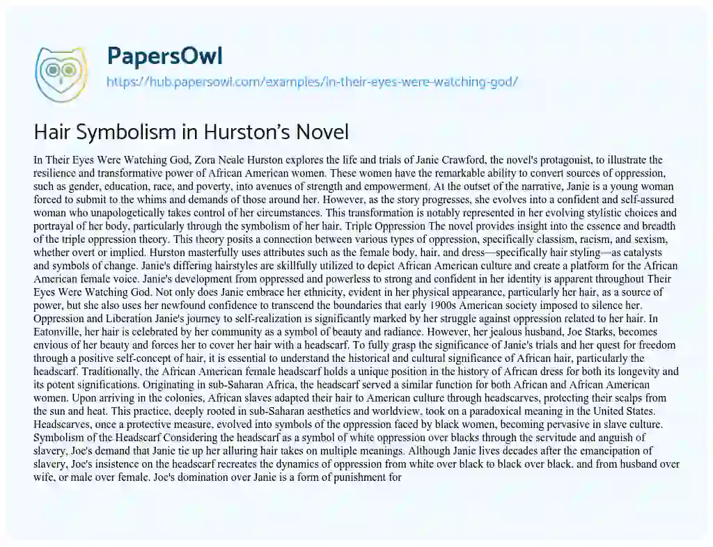Essay on Hair Symbolism in Hurston’s Novel