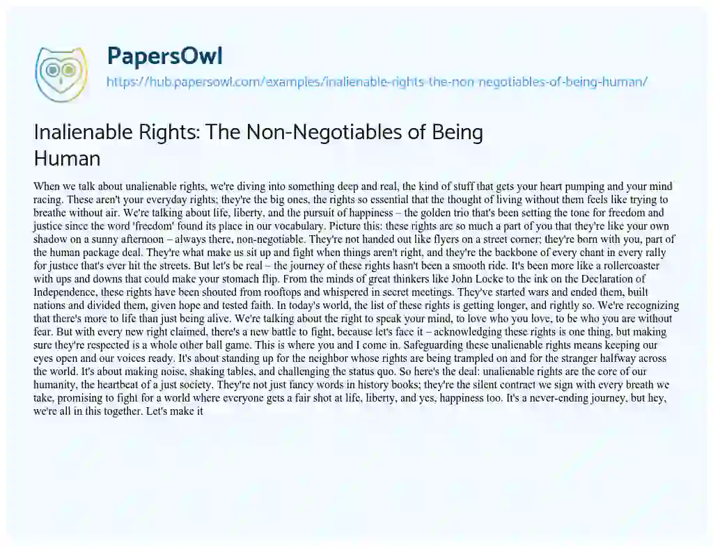 Essay on Inalienable Rights: The Non-Negotiables of Being Human