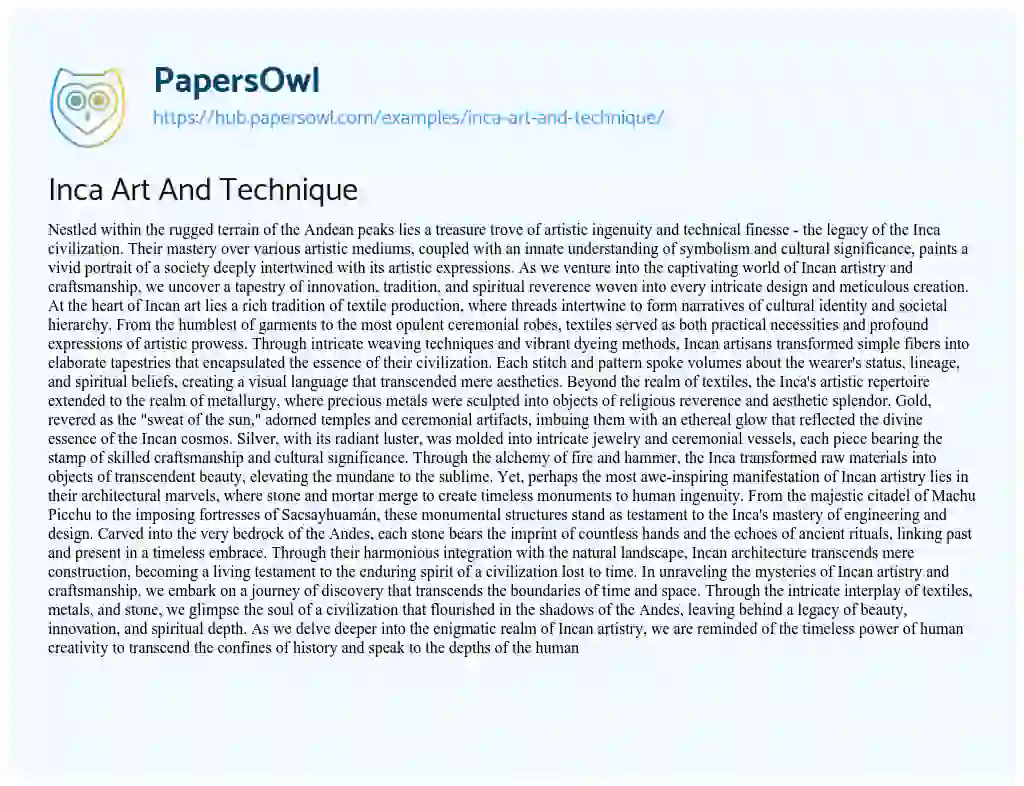 Essay on Inca Art And Technique