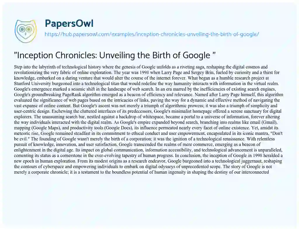 Essay on “Inception Chronicles: Unveiling the Birth of Google
“