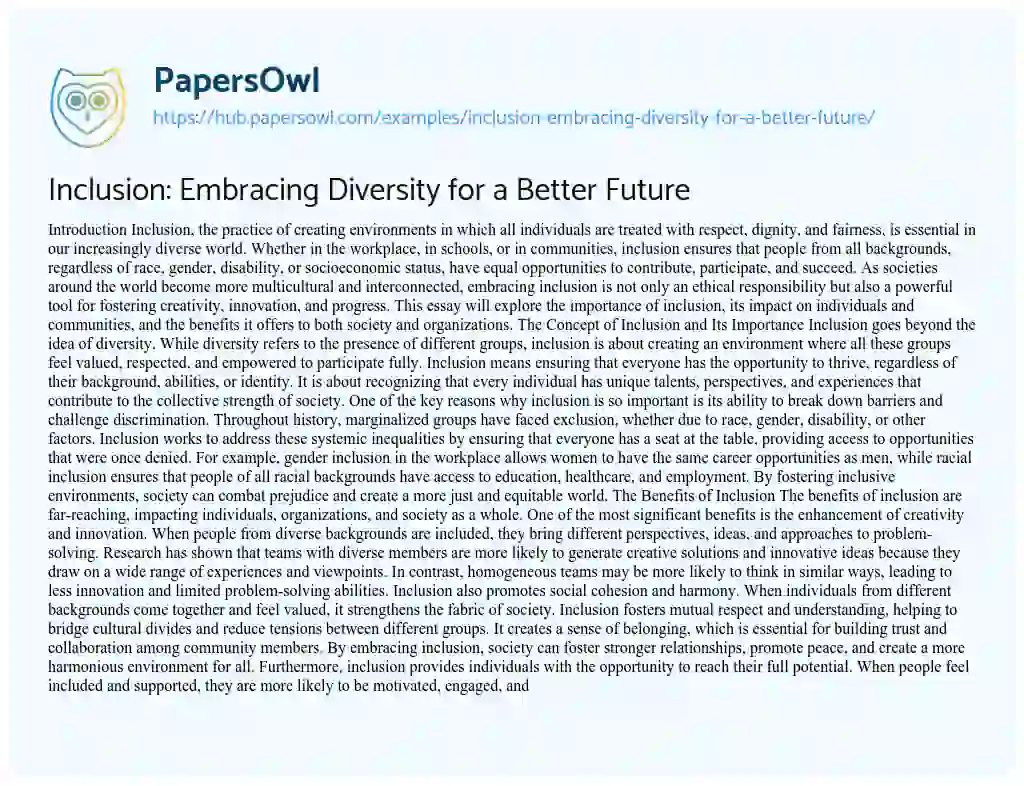 Essay on Inclusion: Embracing Diversity for a Better Future