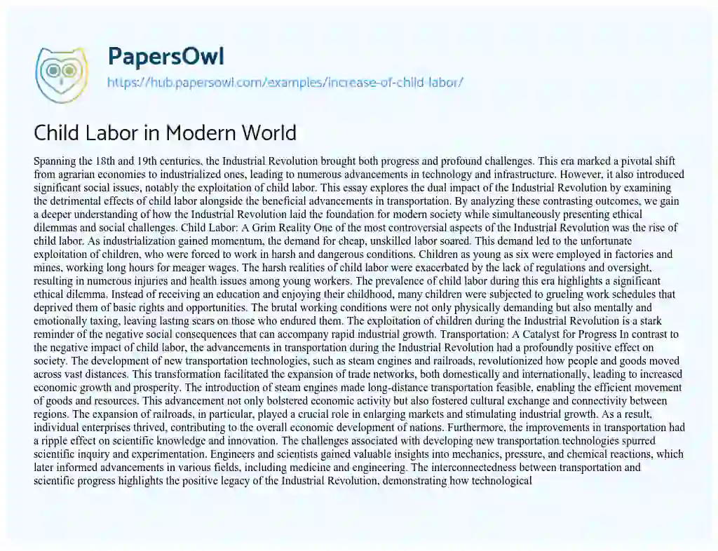 Essay on Child Labor in Modern World