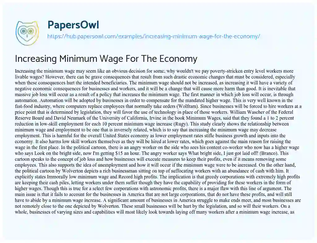 Essay on Increasing Minimum Wage For The Economy