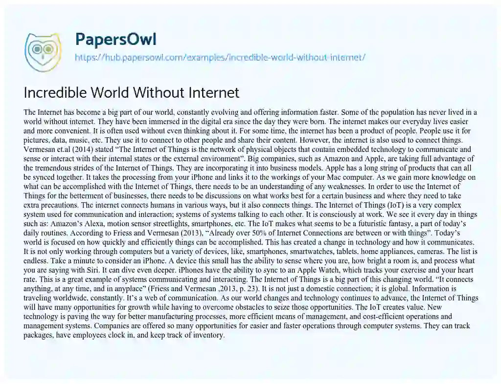 Essay on Incredible World Without Internet