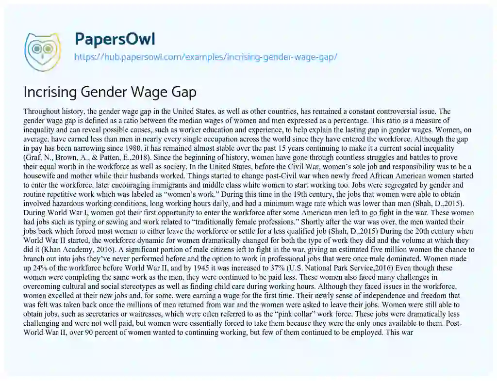 Essay on Incrising Gender Wage Gap