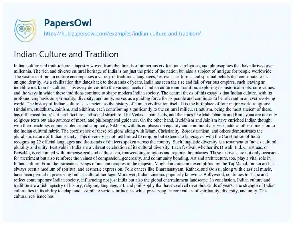 Essay on Indian Culture and Tradition