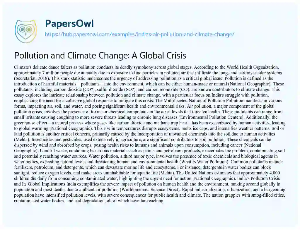 Essay on Pollution and Climate Change: A Global Crisis