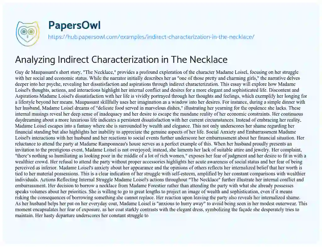 Essay on Analyzing Indirect Characterization in The Necklace