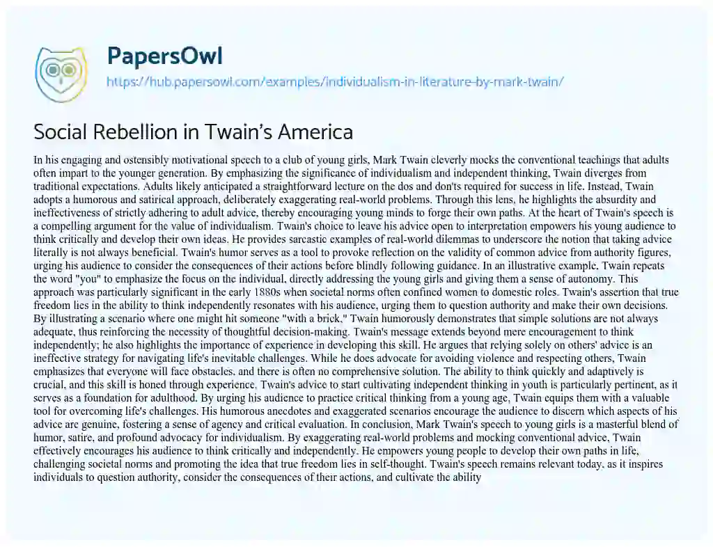 Essay on Social Rebellion in Twain’s America