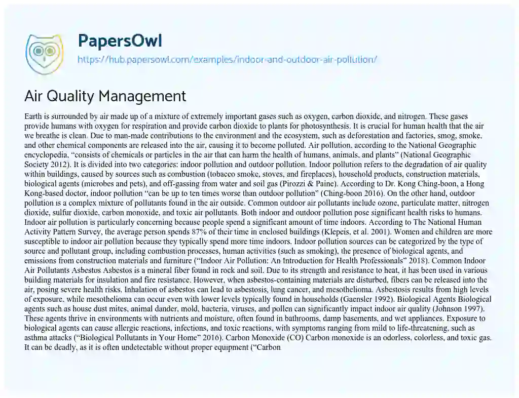 Essay on Air Quality Management