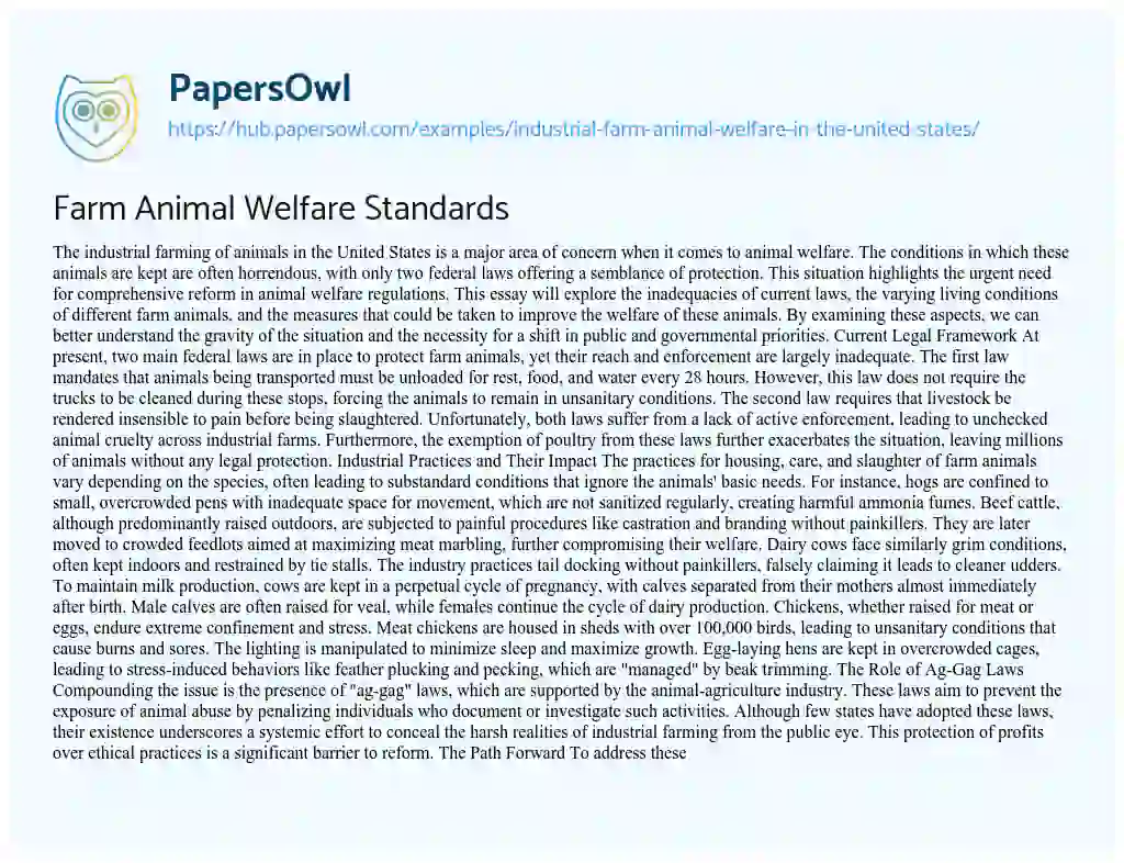 Essay on Farm Animal Welfare Standards