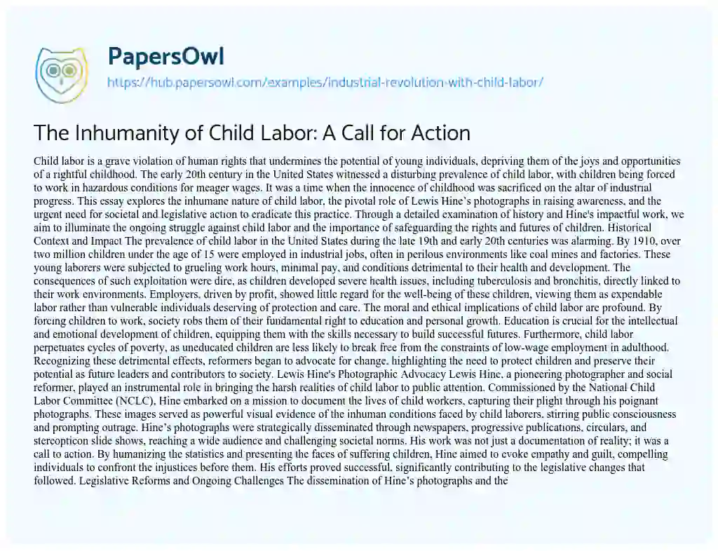 Essay on The Inhumanity of Child Labor: A Call for Action