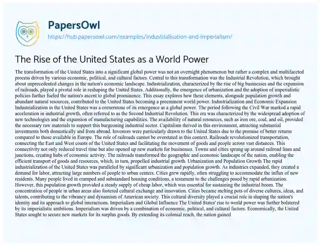 Essay on The Rise of the United States as a World Power