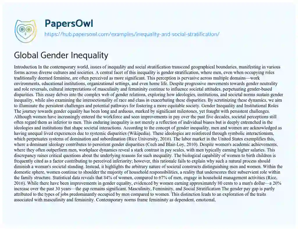 Essay on Global Gender Inequality