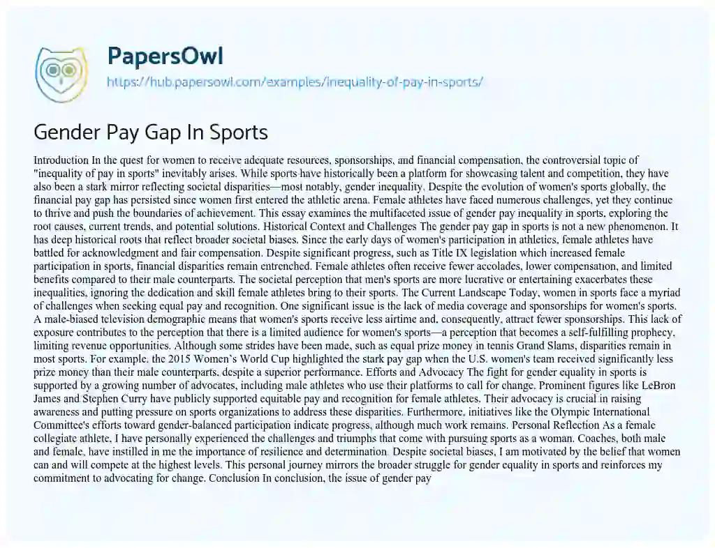 Essay on Gender Pay Gap In Sports