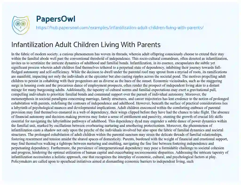 Essay on Infantilization Adult Children Living With Parents