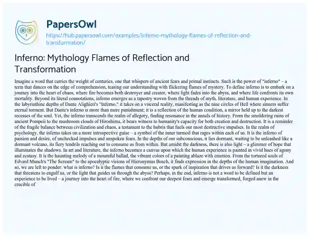 Essay on Inferno: Mythology Flames of Reflection and Transformation