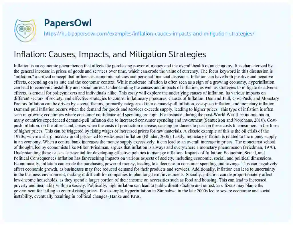 Essay on Inflation: Causes, Impacts, and Mitigation Strategies