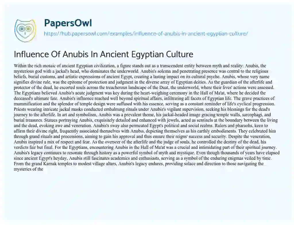 Essay on Influence Of Anubis In Ancient Egyptian Culture