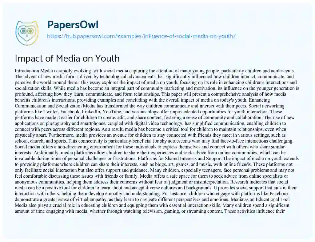 Essay on Impact of Media on Youth