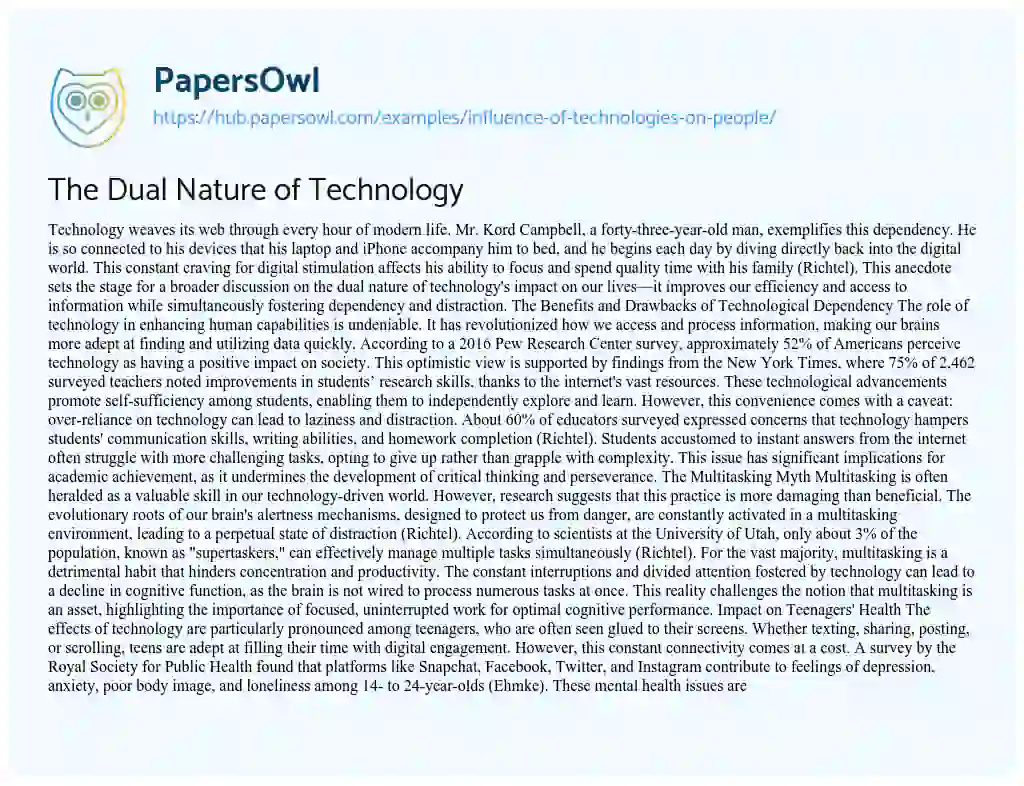 Essay on The Dual Nature of Technology