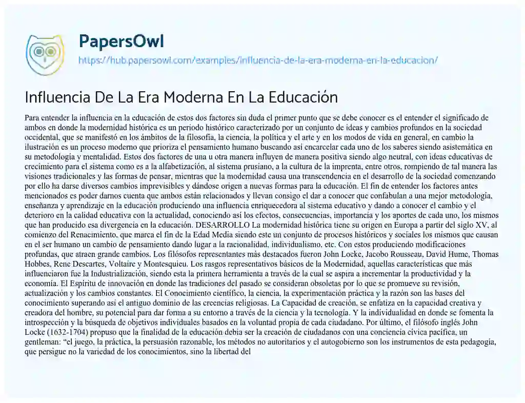 Essay on Influencia De La Era Moderna En La Educación
