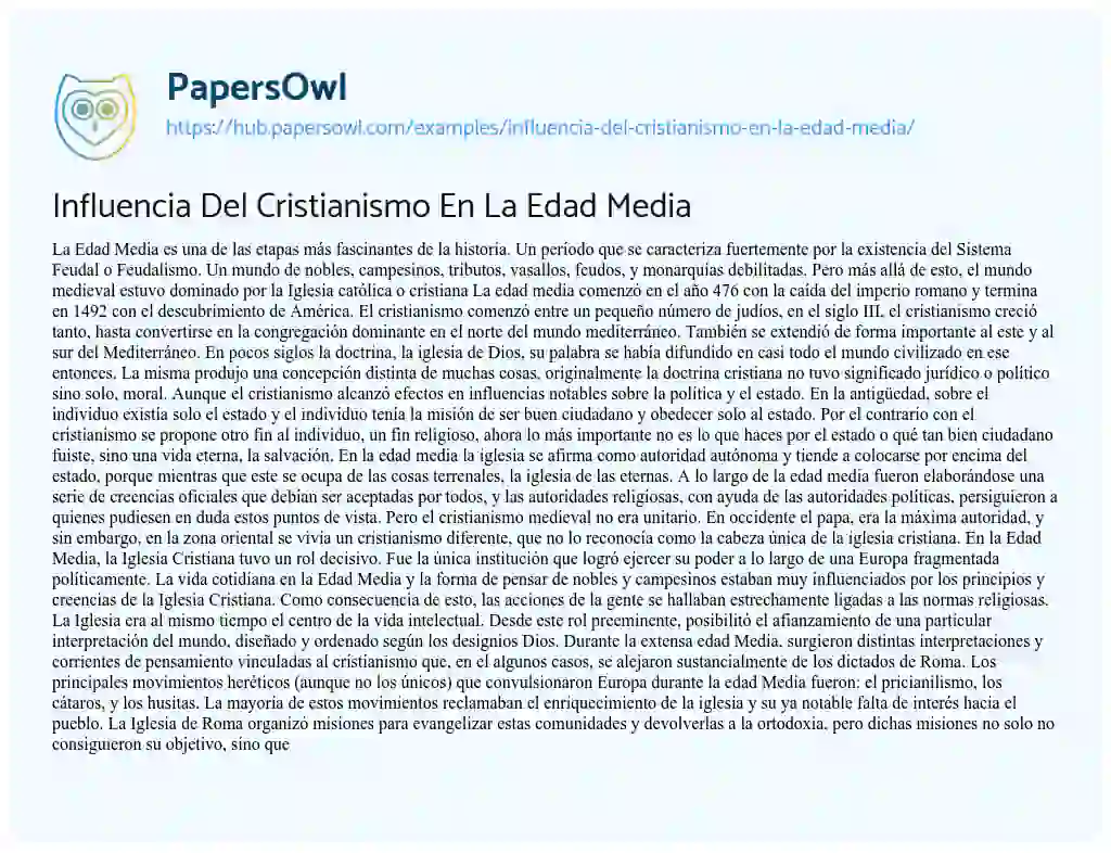 Essay on Influencia Del Cristianismo En La Edad Media