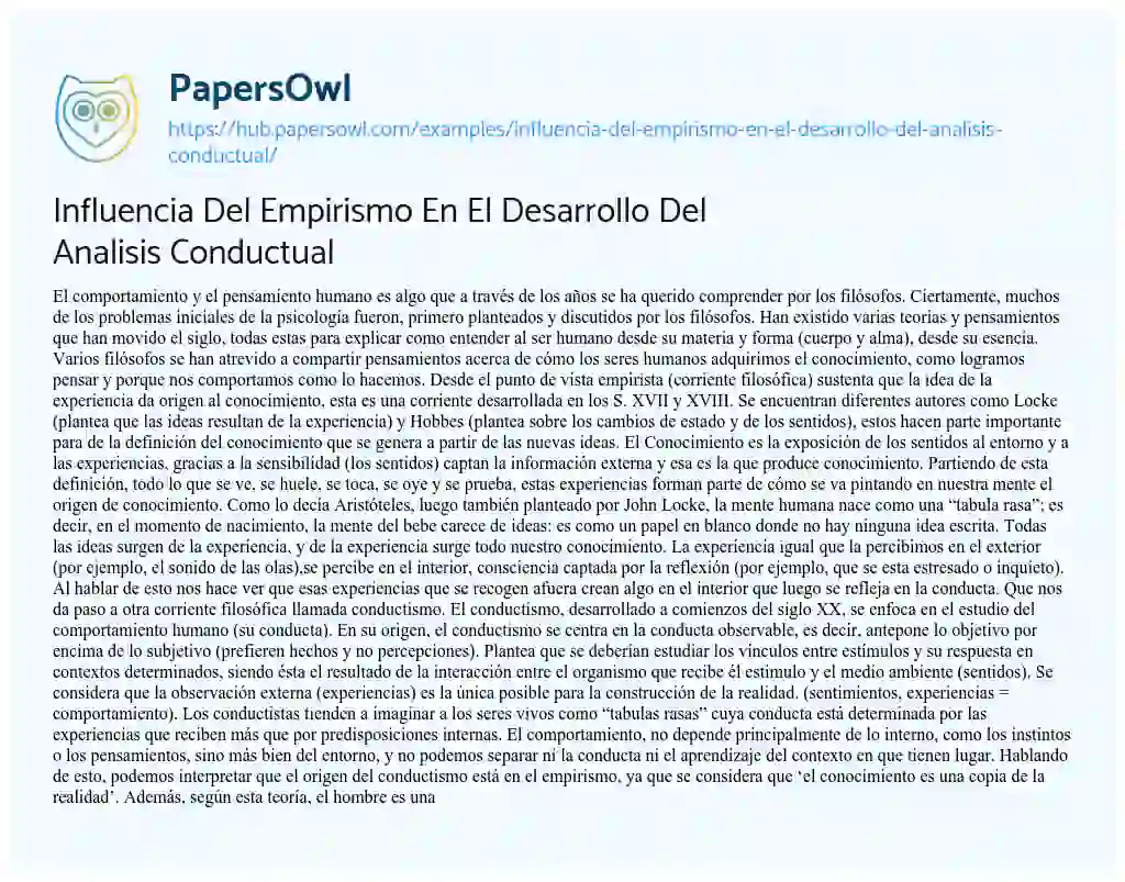 Essay on Influencia Del Empirismo En El Desarrollo Del Analisis Conductual