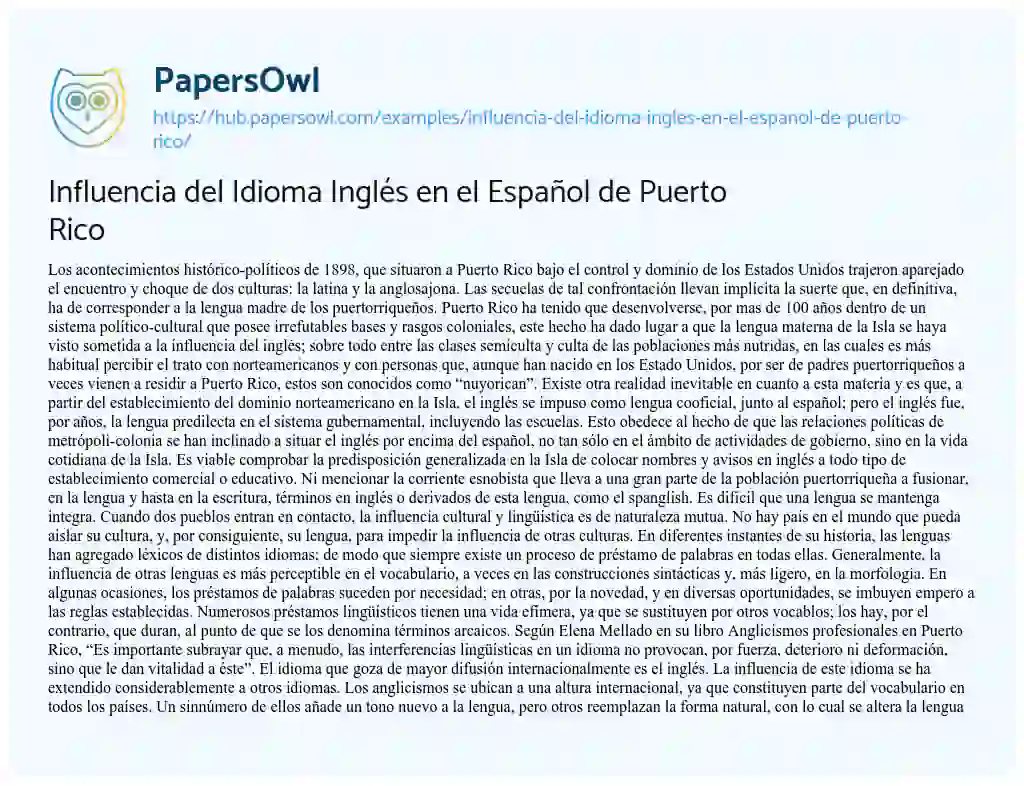Essay on Influencia del Idioma Inglés en el Español de Puerto Rico