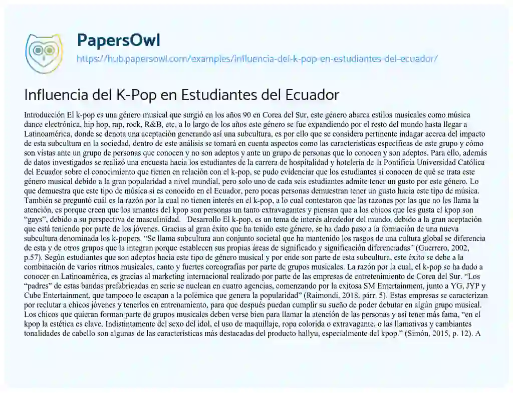 Essay on Influencia del K-Pop en Estudiantes del Ecuador