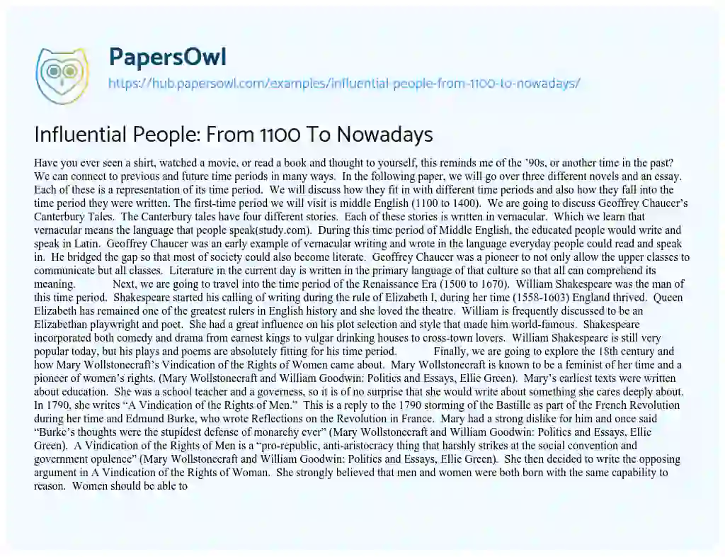 Essay on Influential People: From 1100 To Nowadays