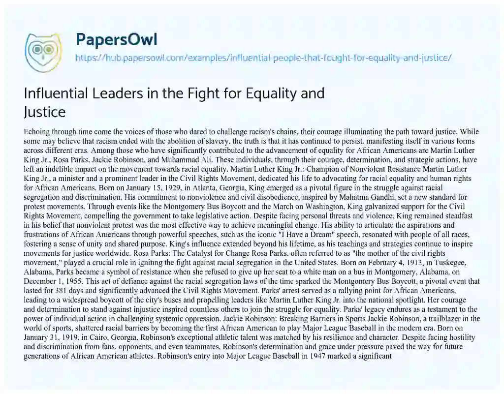 Essay on Influential Leaders in the Fight for Equality and Justice