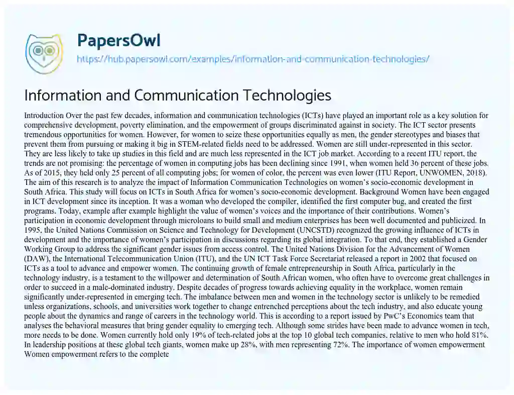 Essay on Information and Communication Technologies
