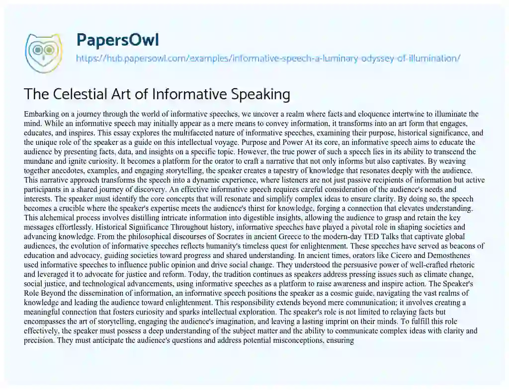 Essay on The Celestial Art of Informative Speaking
